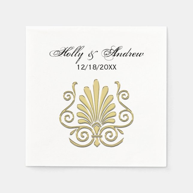 Vintage Art Deco Guld Plume Arabesque Pappersservett (Framsidan)