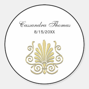 Vintage Art Deco Guld Plume Arabesque Runt Klistermärke