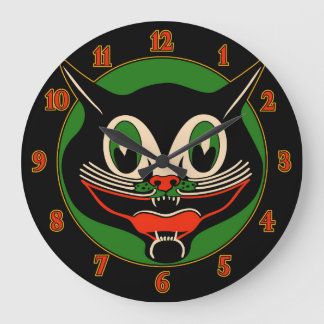 Vintage Art Deco Halloween Cat Stor Klocka