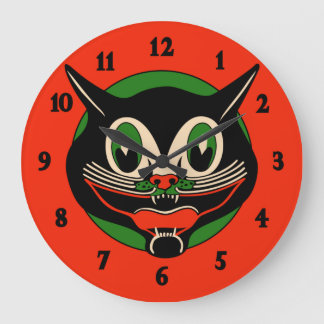 Vintage Art Deco Halloween Cat Stor Klocka