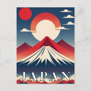Vintage Art Deco Japan Röd Sol Resa Vykort