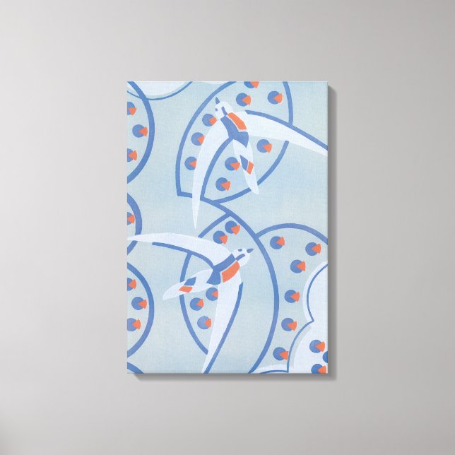 Vintage Art Deco Jazz Pochoir Birds Mönster Canvastryck (Framsida)