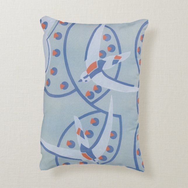 Vintage Art Deco Jazz Pochoir Birds Mönster Prydnadskudde (Baksidan(Vertikal))