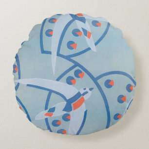 Vintage Art Deco Jazz Pochoir Birds Mönster Rund Kudde