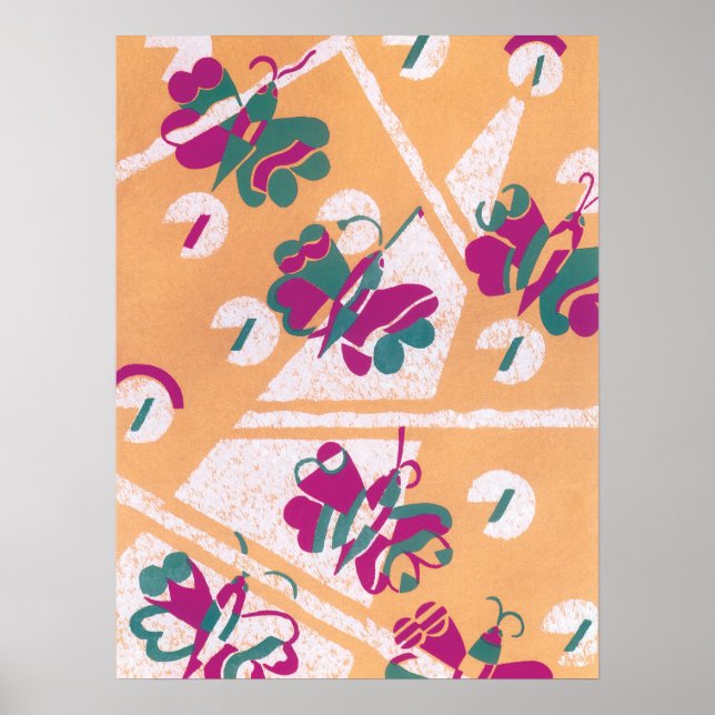 Vintage Art Deco Jazz Pochoir Garden Butterflies Poster (Framsidan)