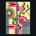Vintage Art Deco Jazz Pochoir Geometric Mönster Poster<br><div class="desc">Vintage illustration art deco jazz pochoir tapet mönster av Serge Gladky från Nouvelles Compositions Decoratives, Paris, 1929. Pochoir är en stencilteknik som är vanlig i surrealismmålningar. En blommigt för elegant och chic-cubism med geometriska former och färg. Rosa blommor med grönt löv från en vår-trädgård på gultens bakgrund. En modern och...</div>