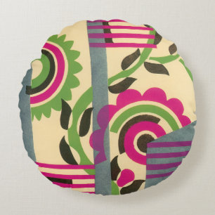 Vintage Art Deco Jazz Pochoir Geometriskt Mönster Rund Kudde