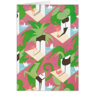 Vintage Art Deco Jazz Pochoir Handflatan Träd och Hälsningskort