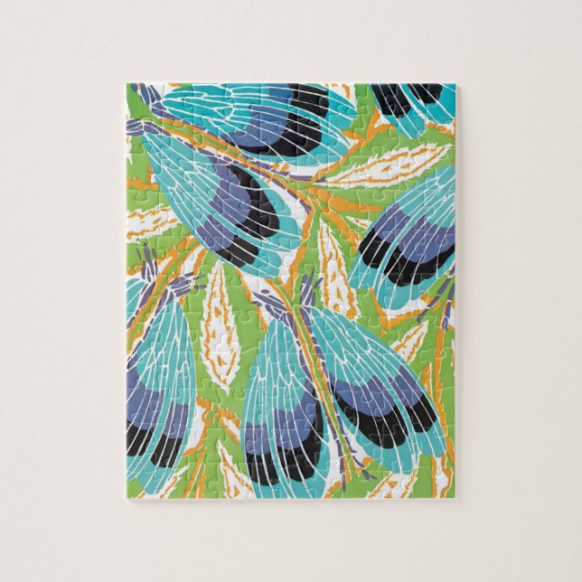 Vintage Art Deco Jazz Pochoir Trädgård Insekter Pussel (Vertikal)