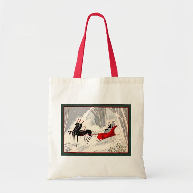 Vintage Art Deco julkort med slädfärd Tygkasse (Framsidan)