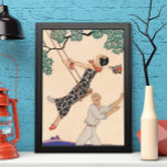 Vintage Art Deco Kärlek, George Barbiers svängning Poster<br><div class="desc">Vintage illustration av kärlek och romantik art deco-bilden med ett par flirtande, uppspelande och omsorgsfullt i parken under vår-säsongen. Kvinnan svänger på en sväng från träd, hennes hatt faller av och hon bär en vacker blommigt klänning med blommor i blomning. Mannen står bakom henne och pressar henne försiktigt. L'Escarpolette (alias...</div>