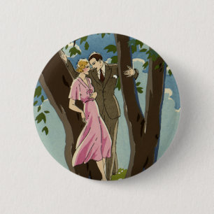 Vintage Art Deco Kärlek och Romantik Nygifta Par Knapp