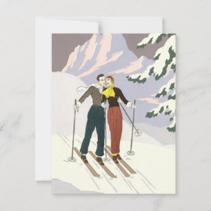 Vintage Art Deco Kärlek och Romantik Skidåkande Ny Meddelande