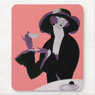 Vintage Art Deco Kvinna, Eftermiddagste och Cupcak Musmatta