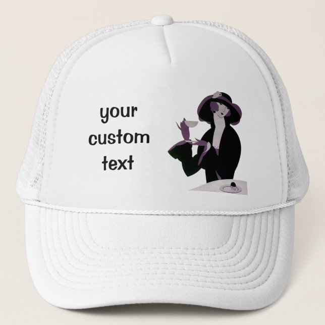 Vintage Art Deco Kvinna, Eftermiddagste och Cupcak Truckerkeps (Framsida)