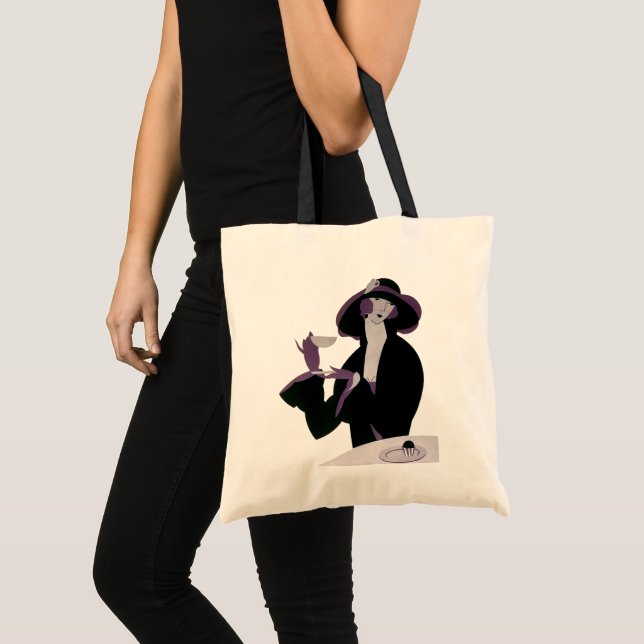 Vintage Art Deco Kvinna, Eftermiddagste och Cupcak Tygkasse (Framsida (produkt))