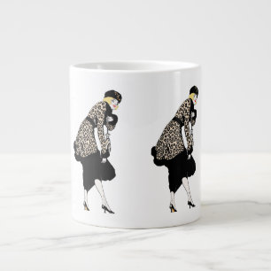 Vintage Art Deco-kvinna i jacka med leopardtryck Jumbo Mugg