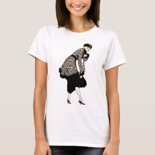 Vintage Art Deco-kvinna i jacka med leopardtryck Tee