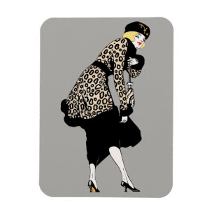 Vintage Art Deco-kvinna i leopardtryckt jacka Magnet