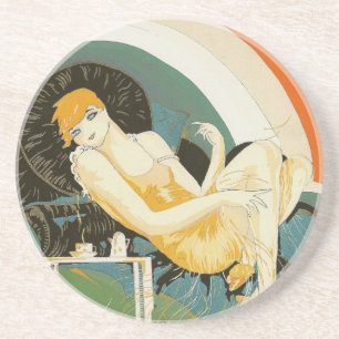 Vintage Art Deco Kvinna Liggande på soffa, Chompre Underlägg