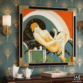 Vintage Art Deco Kvinna Ligger på soffan, Chompre Poster