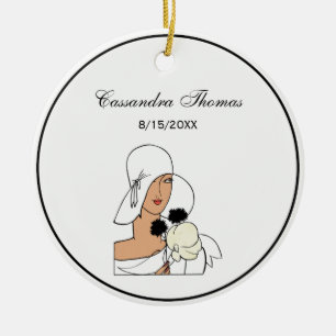 Vintage Art Deco Kvinna med blommor som bär hatt C Julgransprydnad Keramik