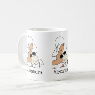 Vintage Art Deco Kvinna med blommor som bär hatt C Kaffemugg