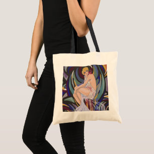 Vintage Art Deco Kvinna med Drapéer av S. Chompre Tygkasse