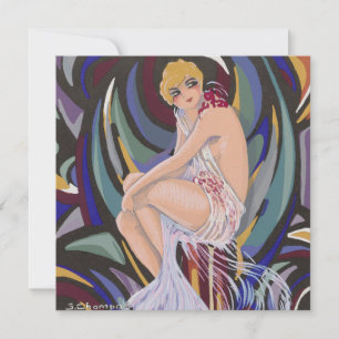 Vintage Art Deco Kvinna med draperier av S. Chompr Inbjudningar