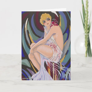Vintage Art Deco Kvinna med Draperier av S. Chompr Kort