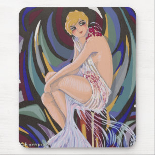 Vintage Art Deco Kvinna med draperier av S. Chompr Musmatta