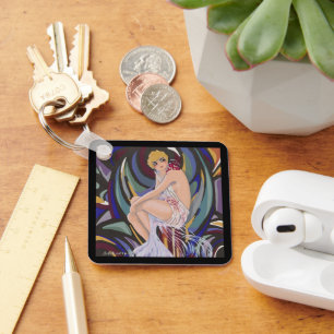 Vintage Art Deco Kvinna med draperier av S. Chompr Nyckelring