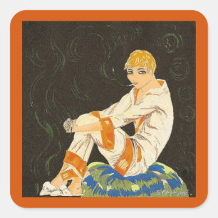 Vintage Art Deco Kvinna, Rökande av S. Chompre Fyrkantigt Klistermärke