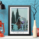 Vintage Art Deco La Villa d'Este av George Barbier Poster<br><div class="desc">Vintage illustration av kärlek och romantik art deco-bilden med en man som kysser en kvinnas hand på balkongen vid la villa d'Este av konstnären George Barbier,  1922. Newlyweds på sin smekmånad på en romantisk gods i Italien.</div>