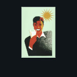 Vintage Art Deco, Man med Cocktail i Sol Canvastryck<br><div class="desc">Bilder av vintage illustrerar drycker med lycklig,  slipar en man som dricker en roligt och fräschar sommarcocktail eller soda med sol skiner. Ett stort leende med klara vita tänder! Njut av sollönet! Skål!</div>