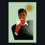 Vintage Art Deco, Man med Cocktail i Sol Poster<br><div class="desc">Bilder av vintage illustrerar drycker med lycklig,  slipar en man som dricker en roligt och fräschar sommarcocktail eller soda med sol skiner. Ett stort leende med klara vita tänder! Njut av sollönet! Skål!</div>