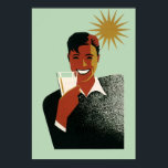 Vintage Art Deco, Man med Cocktail i Sol Poster<br><div class="desc">Bilder av vintage illustrerar drycker med lycklig,  slipar en man som dricker en roligt och fräschar sommarcocktail eller soda med sol skiner. Ett stort leende med klara vita tänder! Njut av sollönet! Skål!</div>