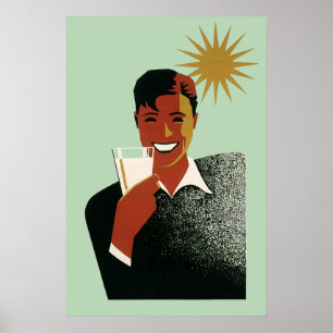 Vintage Art Deco, Man med Cocktail i Sol Poster