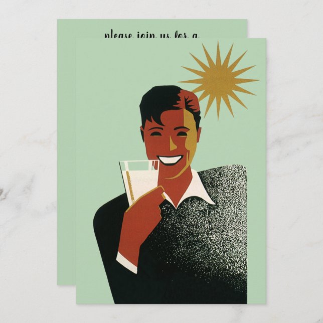 Vintage Art Deco Man, Summer Backyard BBQ Inbjudningar (Fram/baksida)