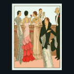 Vintage Art Deco Martini Party Poster<br><div class="desc">Underbart vintage konst deco-bild av vackra kvinnor och stiliga herrar på en cocktail party eller Nyårsafton firande på 1920- eller 1930-talet. Fashionerbart dam med bockat hår i kvällshandskar, pärlor, bubblor, trumpetskjolar från snöre och fjädrade, med bra av diamanter och pärlor. Man i tuxedo, vit slips och svan, röka en cigarr....</div>