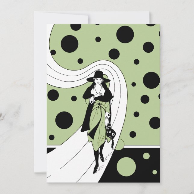 Vintage Art Deco modeshow möhippa Inbjudningar (Framsida)