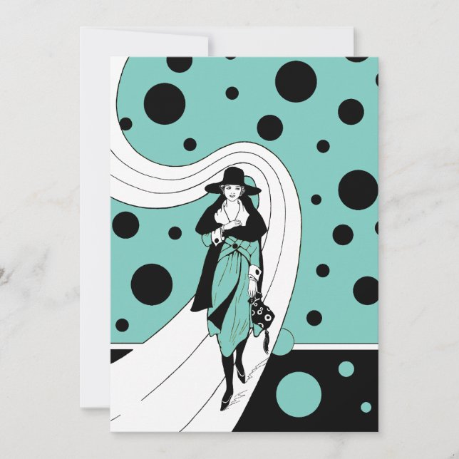 Vintage Art Deco-modeshow möhippa Inbjudningar (Framsida)