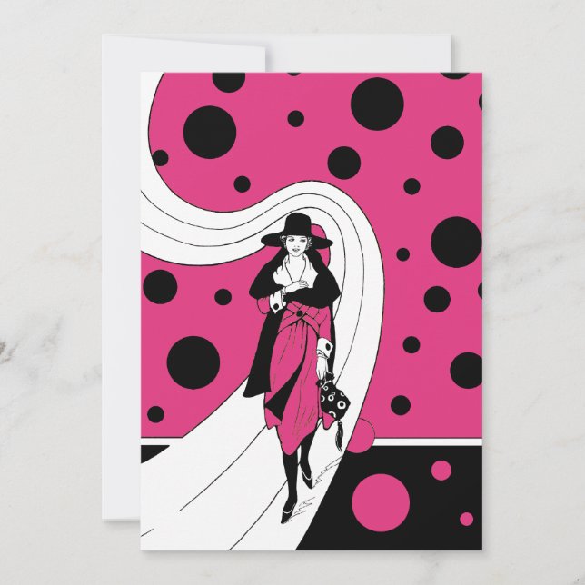 Vintage Art Deco-modeshow möhippa Inbjudningar (Framsida)