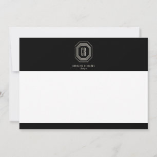 Vintage Art Deco Monogram Grå/Svart Platt Brevkort Inbjudningar