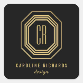 Vintage Art Deco Monogram Guld/Black Fyrkantigt Klistermärke