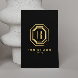 Vintage Art Deco Monogram Guld/Black-Lodrät Visitkort