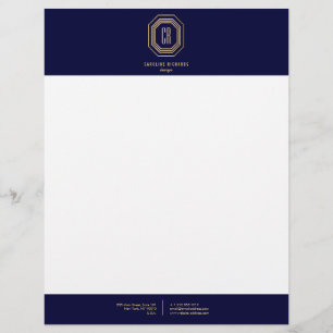 Vintage Art Deco Monogram Guld/flottan Brevhuvud