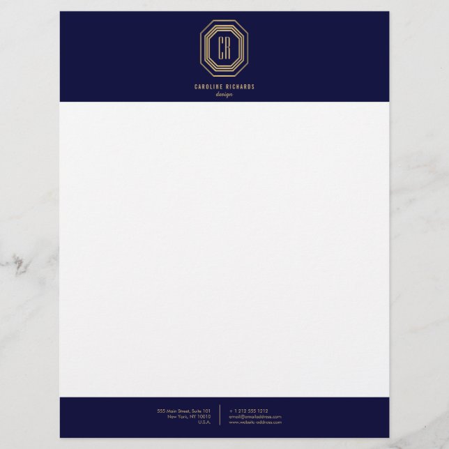 Vintage Art Deco Monogram Guld/flottan Brevhuvud (Framsida)