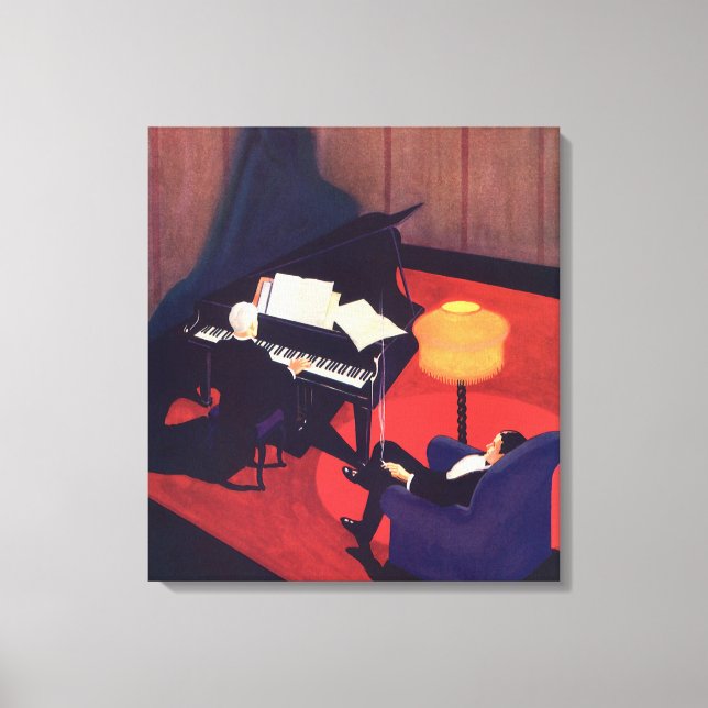 Vintage Art Deco Music Lounge Piano Player Pianist Canvastryck (Framsida)