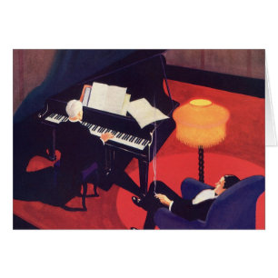 Vintage Art Deco Music Lounge Piano Player Pianist Hälsningskort
